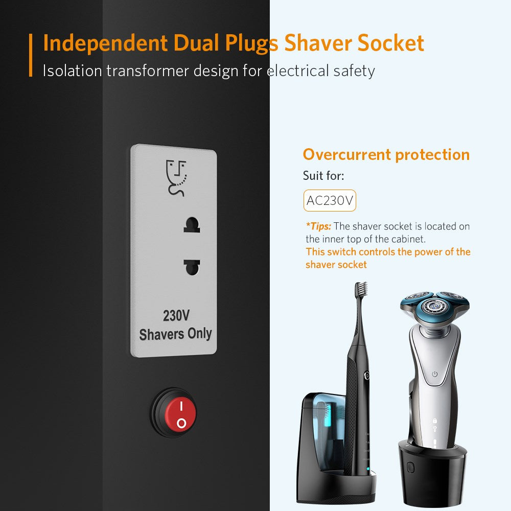 Tokvon® Sparklers led Illuminated bathroom mirror cabinet Matte Black Aluminum design with shaver socket 500 x 700mm