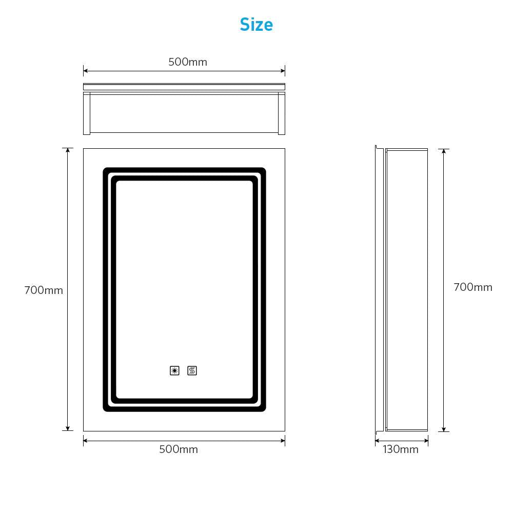 LED Mirror Cabinet with Silver Aluminum Touch-Switch Demister Shaver Socket 50 x 70cm