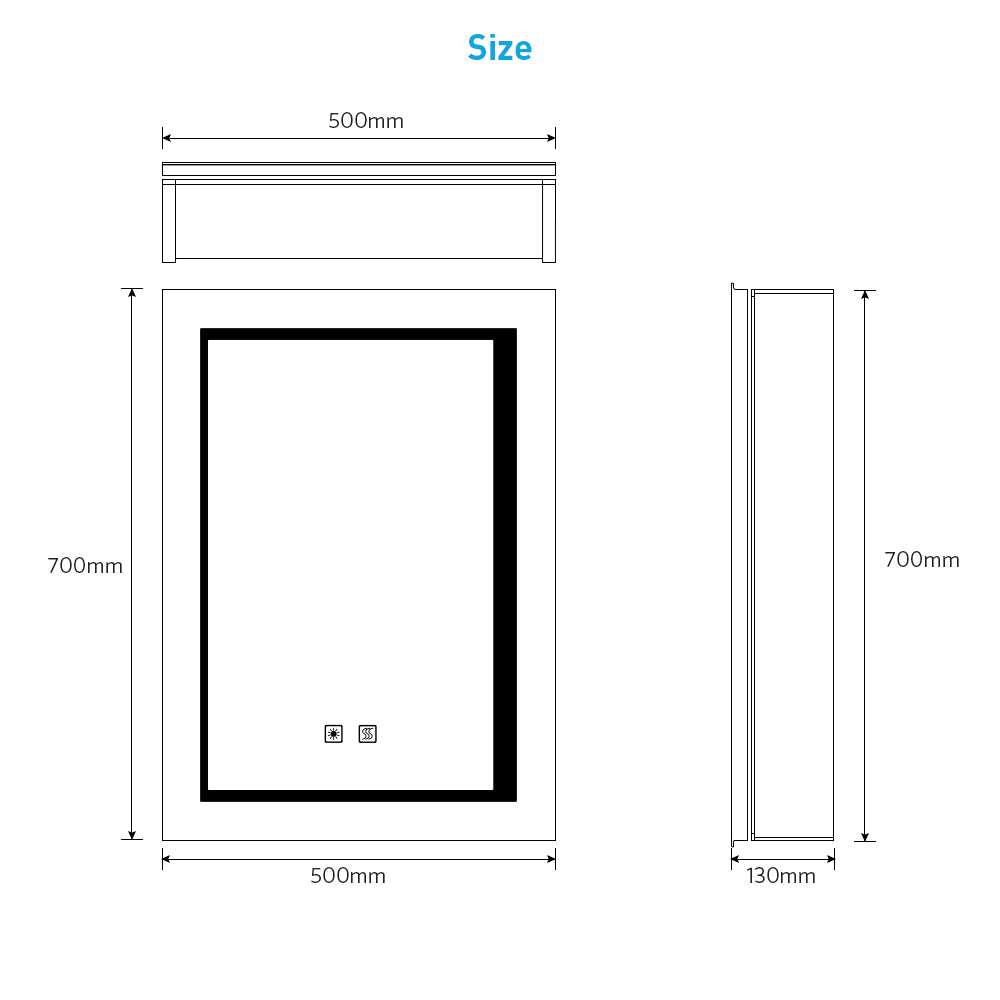 LED Mirror Cabinet with Matt Black Aluminum Touch-Switch Anti-fog Shaver Socket 50 x 70cm