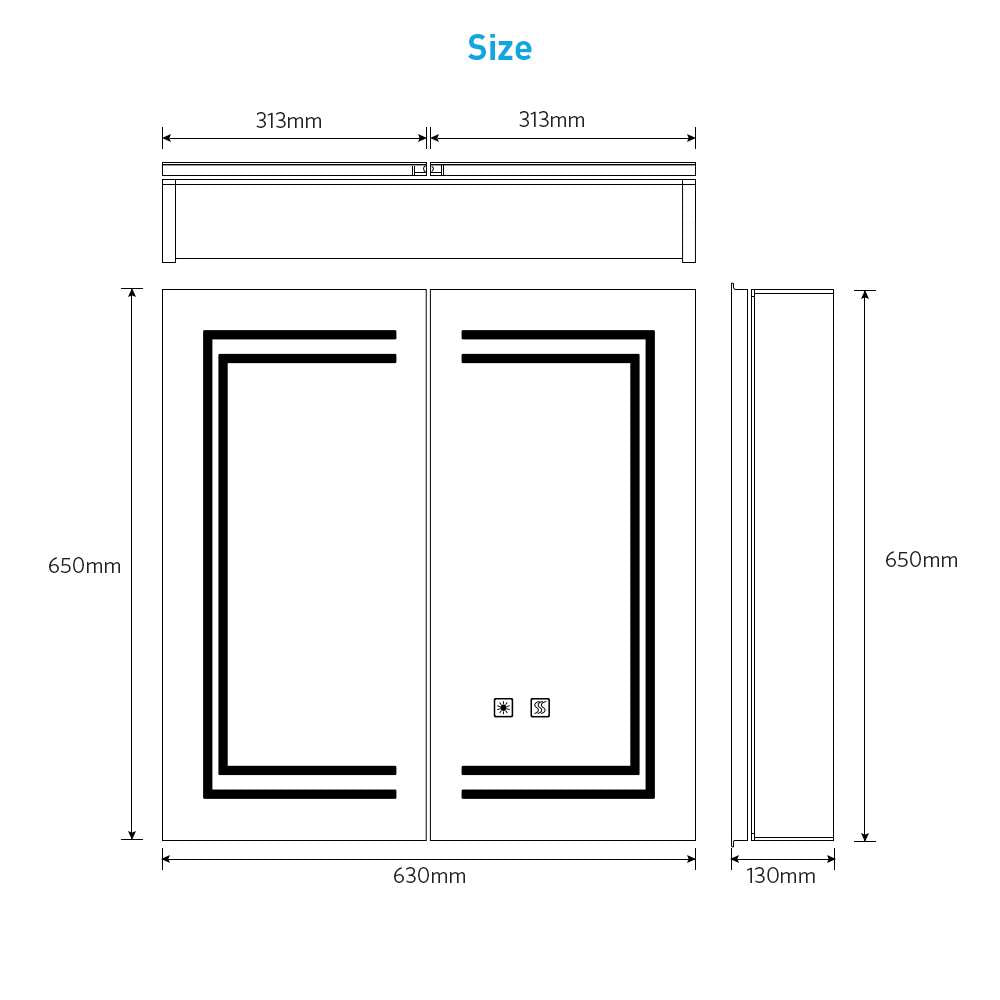 LED Mirror Cabinet with Silver Aluminum Touch-Switch Anti-fog Shaver Socket 2-Doors 63 x 65cm