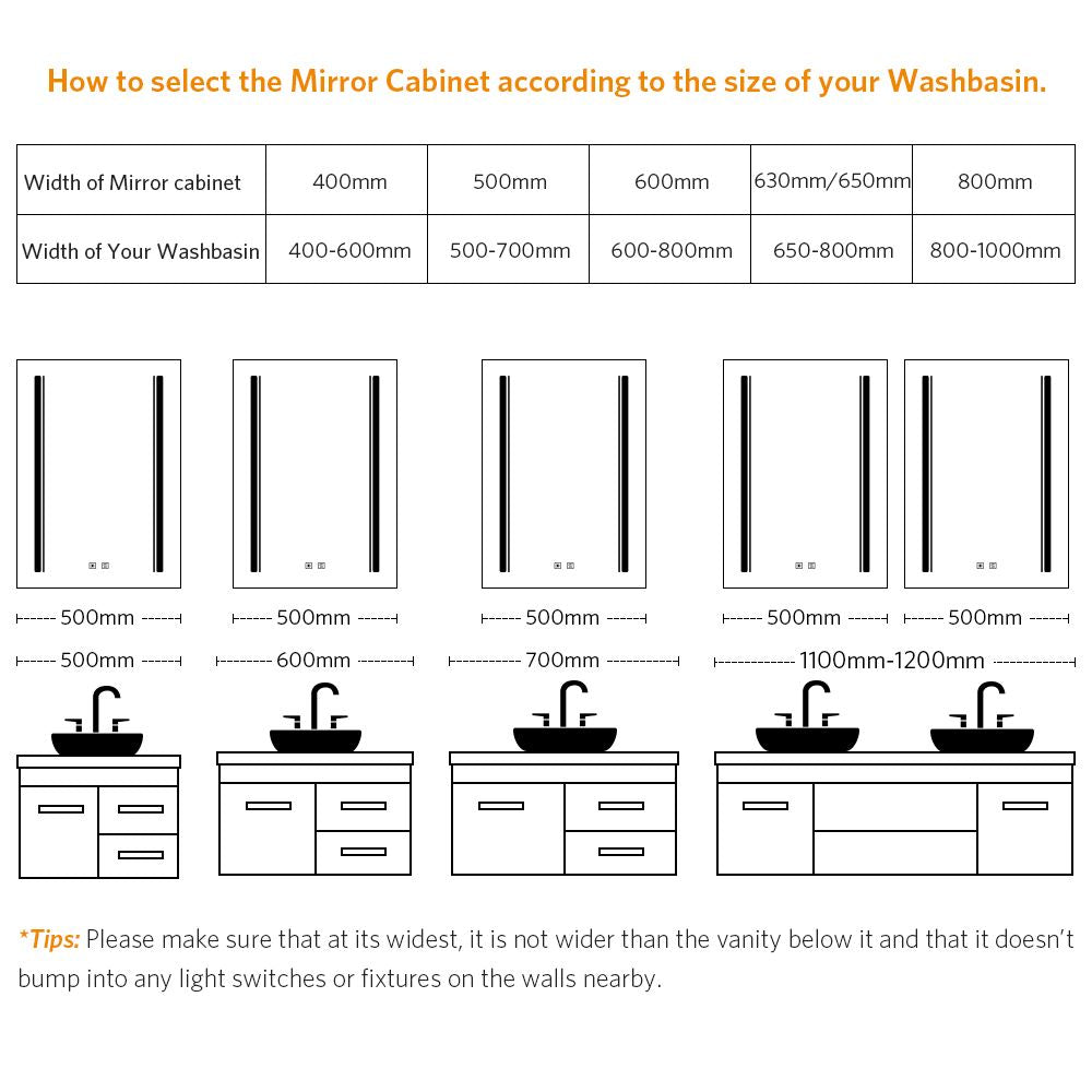 Tokvon® Rivulet led Illuminated Bathroom Mirror Cabinet Matte Black Aluminum with Adjustable Color Temperature 500 x 700mm
