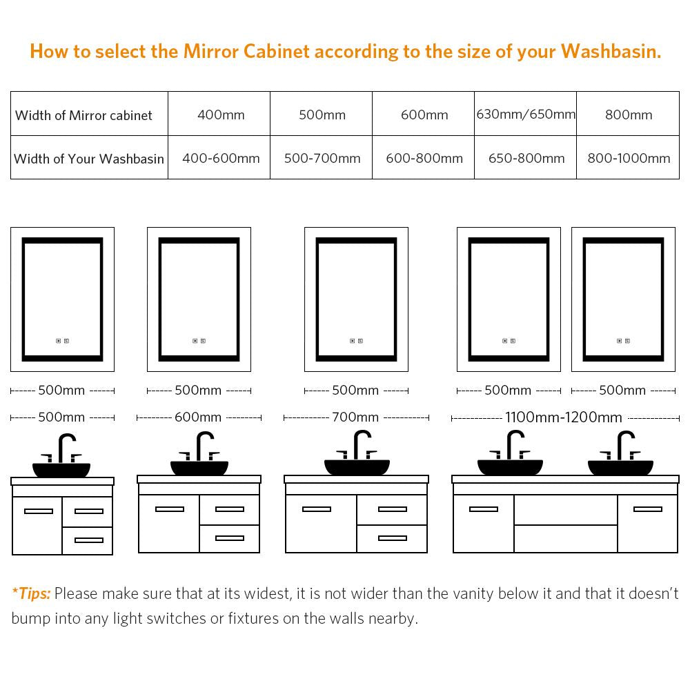 Tokvon Viewfinder Led Illuminated Aluminum Bathroom Mirror Cabinet With Led Dimmer Switch Shaver Socket Demister 500 x 700mm