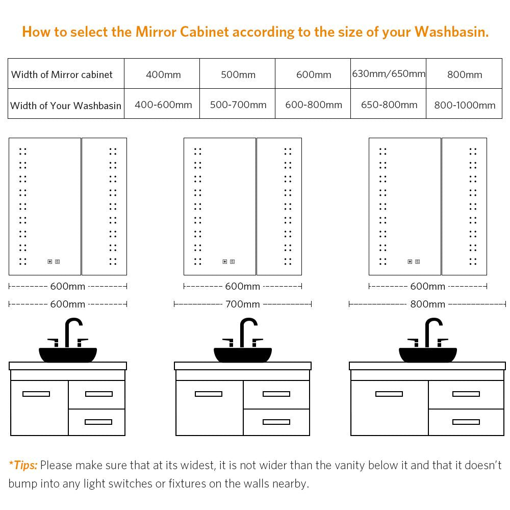 Tokvon® Willow led illuminated bathroom cabinets with adjustable led color temperature shaver socket demister strip lights 600x700mm