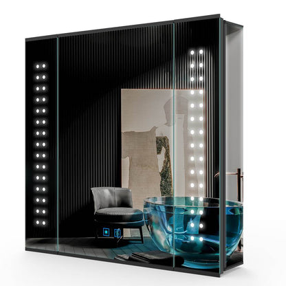 Led Illuminated Mirror Cabinet Matte Black Aluminum Design with Shaver Socket 65 x 60cm