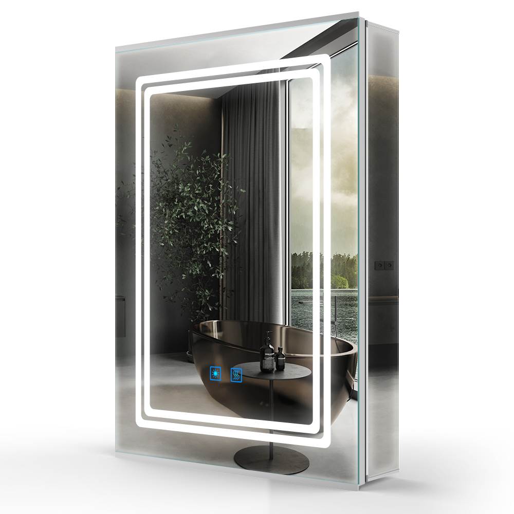 LED Mirror Cabinet with Silver Aluminum Touch-Switch Demister Shaver Socket 50 x 70cm