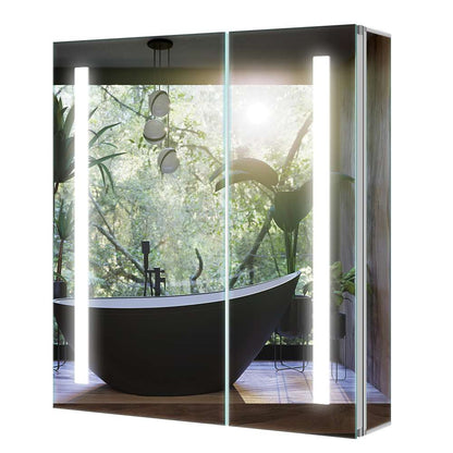 Tokvon Led Illuminated Mirror Cabinet With IR Sensor Shaver Socket USB Port 2-Door 630 x 650mm Strip Lights