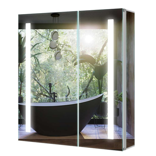 Tokvon Led Illuminated Mirror Cabinet With IR Sensor Shaver Socket USB Port 2-Door 630 x 650mm Strip Lights