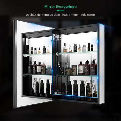 LED Mirror Cabinet with Matt Black Aluminum Touch-Switch Demister Shaver Socket 50 x 70cm