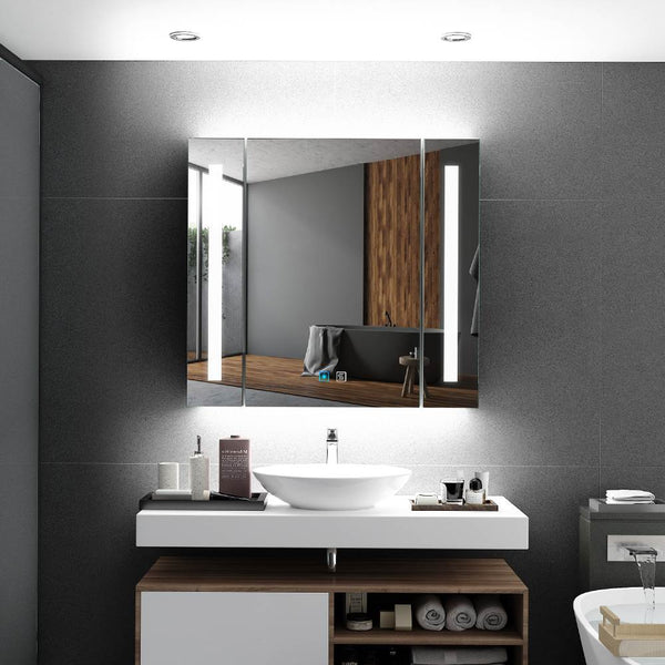 Tokvon Alameda Led Illuminated Aluminum Bathroom Mirror Cabinet With Led Dimmer Switch Shaver Socket Strip Lights 650 x 600mm