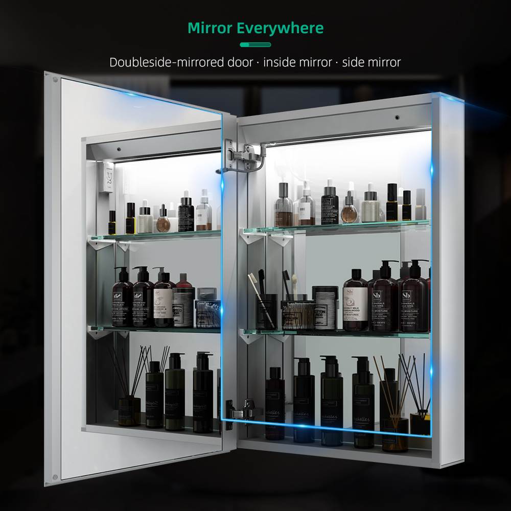 LED Mirror Cabinet with Silver Aluminum Touch-Switch Anti-fog Shaver Socket 50 x 70cm