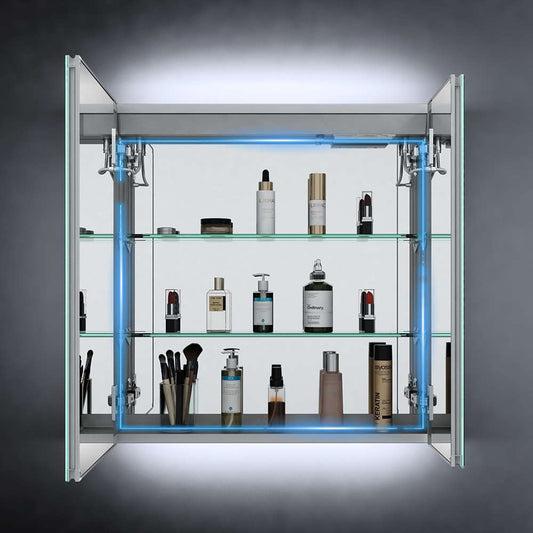 Tokvon Led Illuminated Mirror Cabinet With IR Sensor Shaver Socket USB Port 2-Door 630 x 650mm Strip Lights