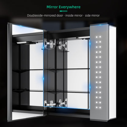 Led Illuminated Mirror Cabinet Matte Black Aluminum Design with Shaver Socket 65 x 60cm