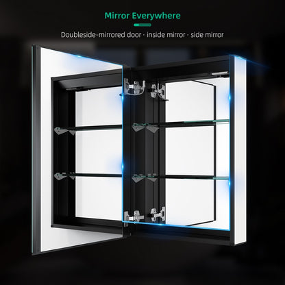 LED Mirror Cabinet with Matt Black Aluminum Touch-Switch Anti-fog Shaver Socket 50 x 70cm