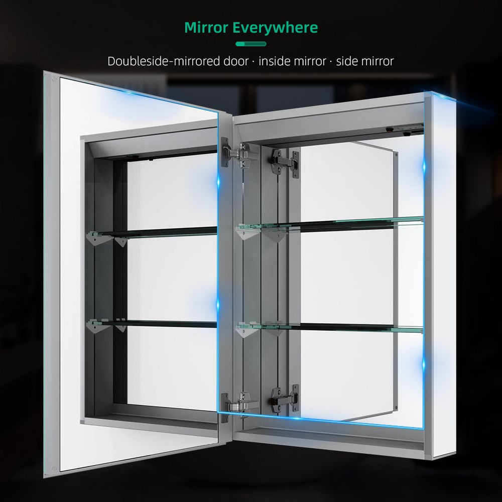 LED Mirror Cabinet with Silver Aluminum Touch-Switch Demister Shaver Socket 50 x 70cm