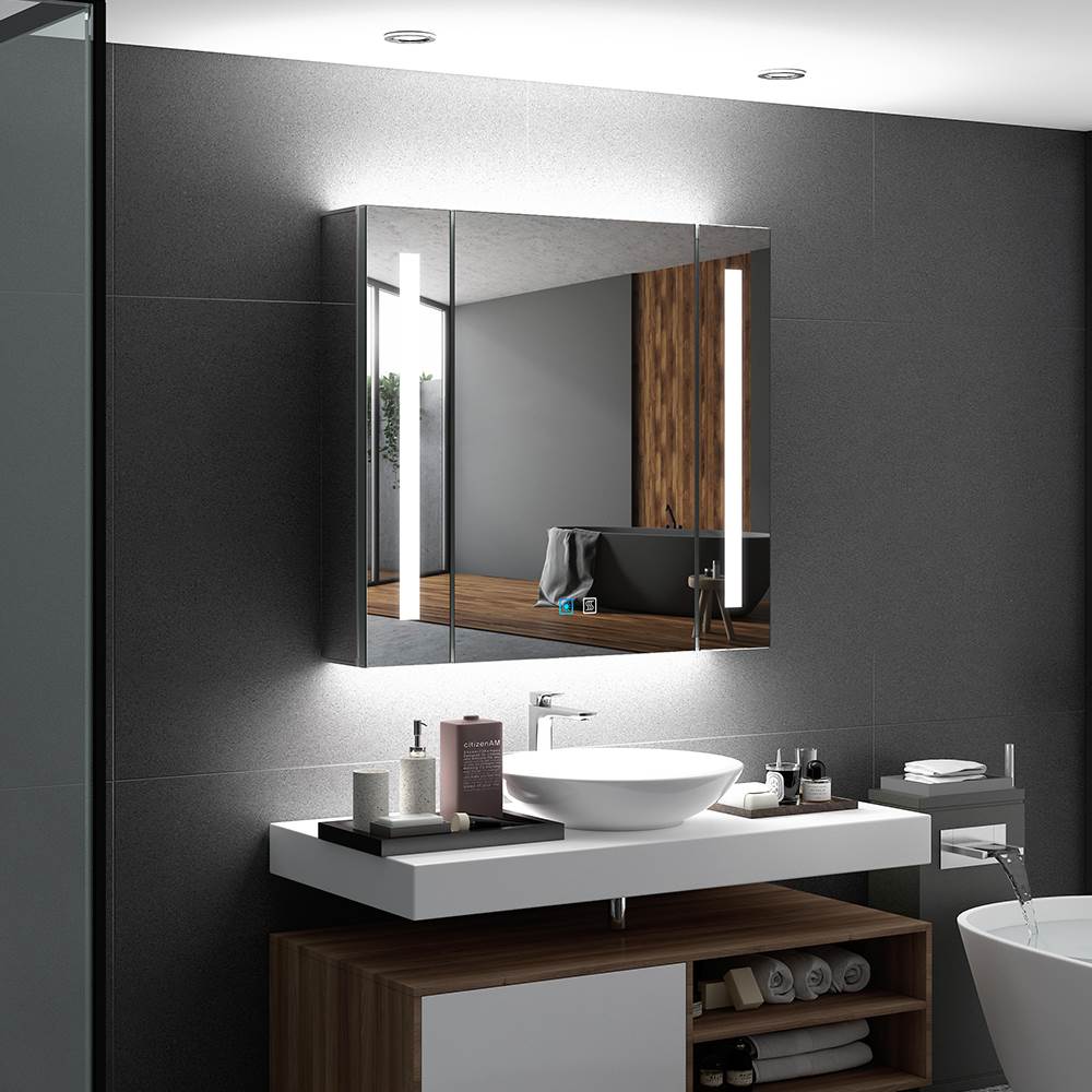 Tokvon Alameda Led Illuminated Aluminum Bathroom Mirror Cabinet With Led Dimmer Switch Shaver Socket Strip Lights 650 x 600mm