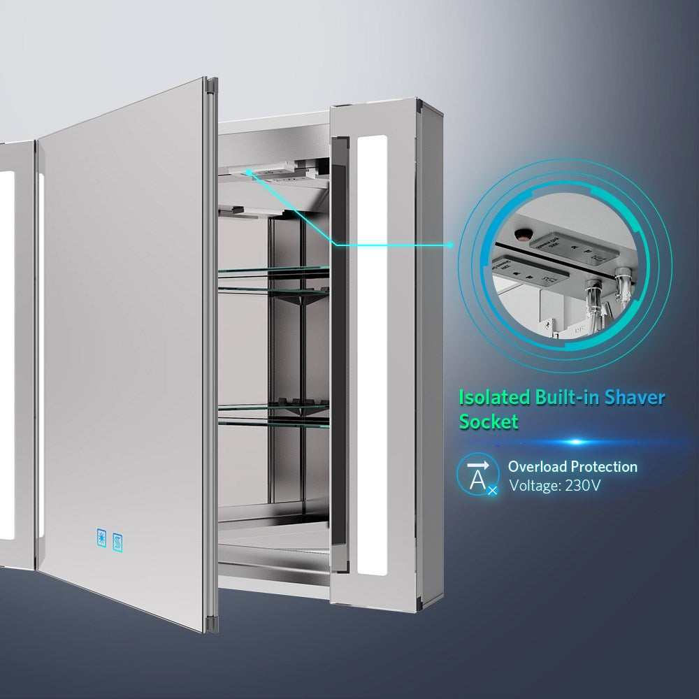 Tokvon Alameda Led Illuminated Aluminum Bathroom Mirror Cabinet With Led Dimmer Switch Shaver Socket Strip Lights 650 x 600mm