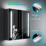 Tokvon Penumbra Led Illuminated Aluminum Bathroom Mirror Cabinet With IR Sensor Switch Shaver Socket Strip Lights Double Door 630 x 650mm