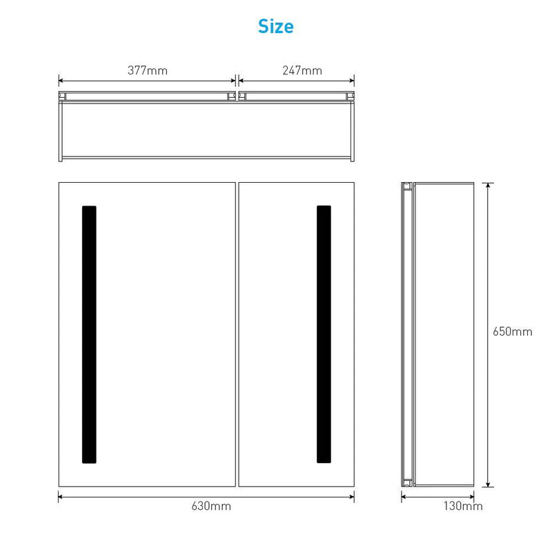 Tokvon Penumbra Led Illuminated Aluminum Bathroom Mirror Cabinet With IR Sensor Switch Shaver Socket Strip Lights Double Door 630 x 650mm