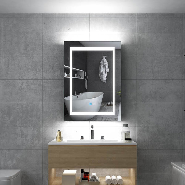 Tokvon Viewfinder Led Illuminated Aluminum Bathroom Mirror Cabinet With Led Dimmer Switch Shaver Socket Demister 500 x 700mm