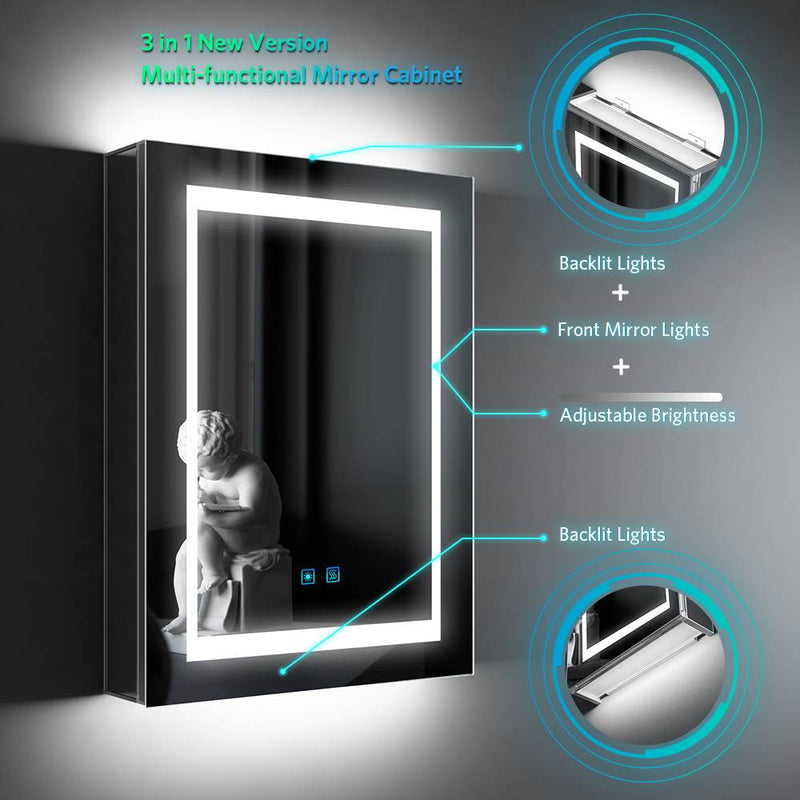 Tokvon Viewfinder Led Illuminated Aluminum Bathroom Mirror Cabinet With Led Dimmer Switch Shaver Socket Demister 500 x 700mm