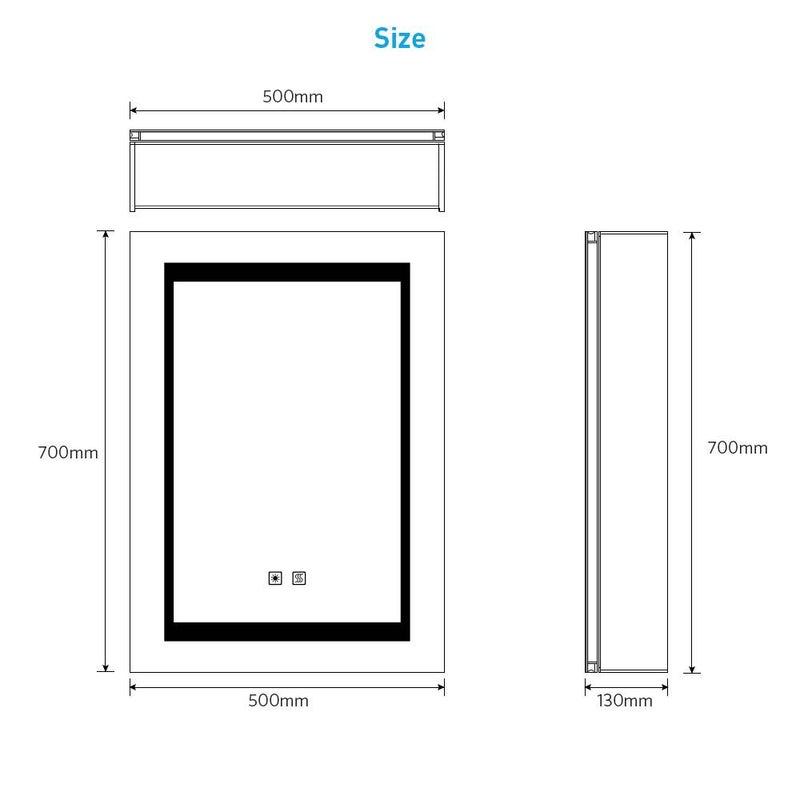 Tokvon Viewfinder Led Illuminated Aluminum Bathroom Mirror Cabinet With Led Dimmer Switch Shaver Socket Demister 500 x 700mm