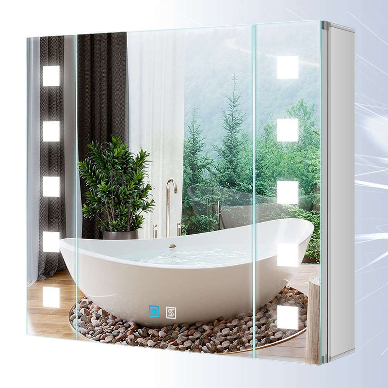 Tokvon Gondola led illuminated bathroom mirror cabinet with led dimmer switch shaver socket demister 650 x 600 mm