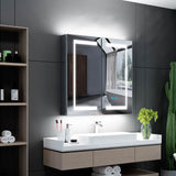 Tokvon Gemini led illuminated bathroom mirror cabinet with led dimmer switch shaver socket demister 630 x 650 mm