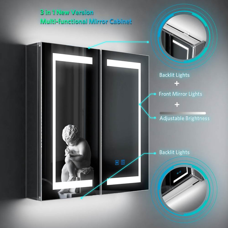 Tokvon Gemini led illuminated bathroom mirror cabinet with led dimmer switch shaver socket demister 630 x 650 mm