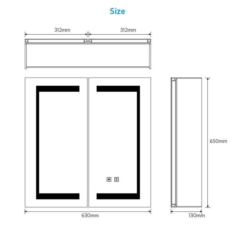 Tokvon Gemini led illuminated bathroom mirror cabinet with led dimmer switch shaver socket demister 630 x 650 mm