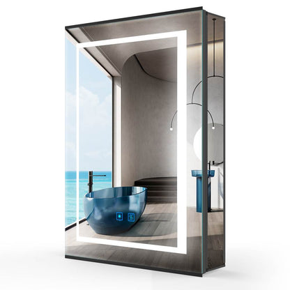 LED Mirror Cabinet with Matt Black Aluminum Touch-Switch Anti-fog Shaver Socket 50 x 70cm