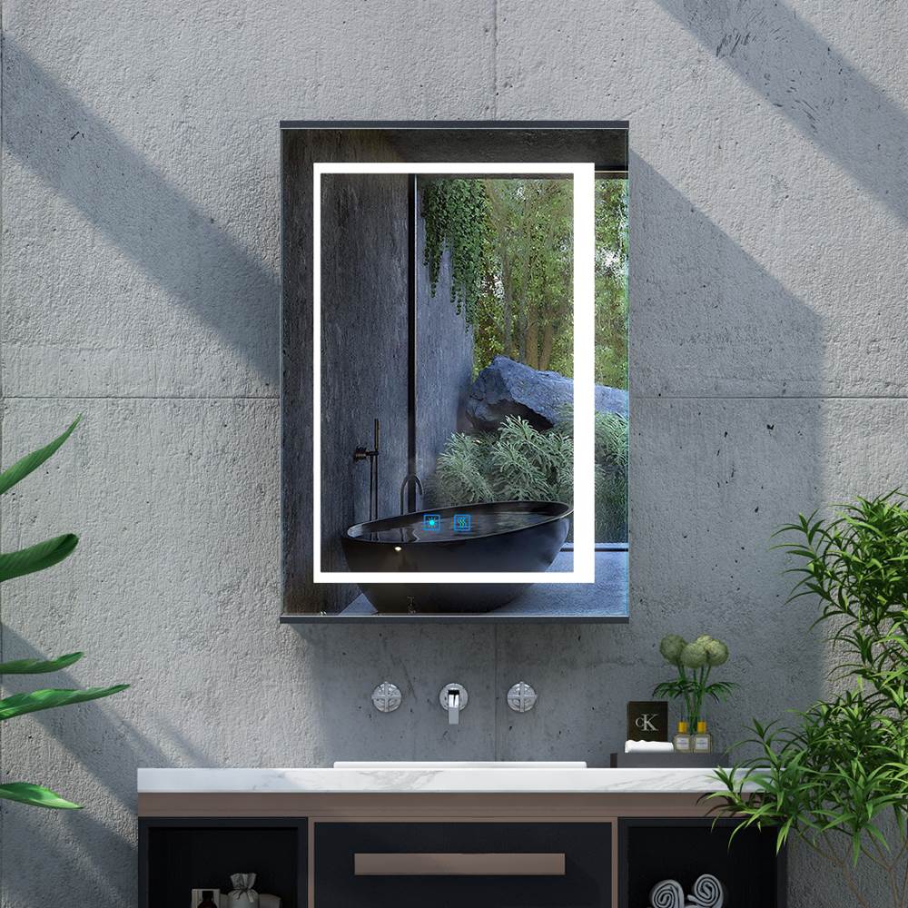 LED Mirror Cabinet with Matt Black Aluminum Touch-Switch Anti-fog Shaver Socket 50 x 70cm