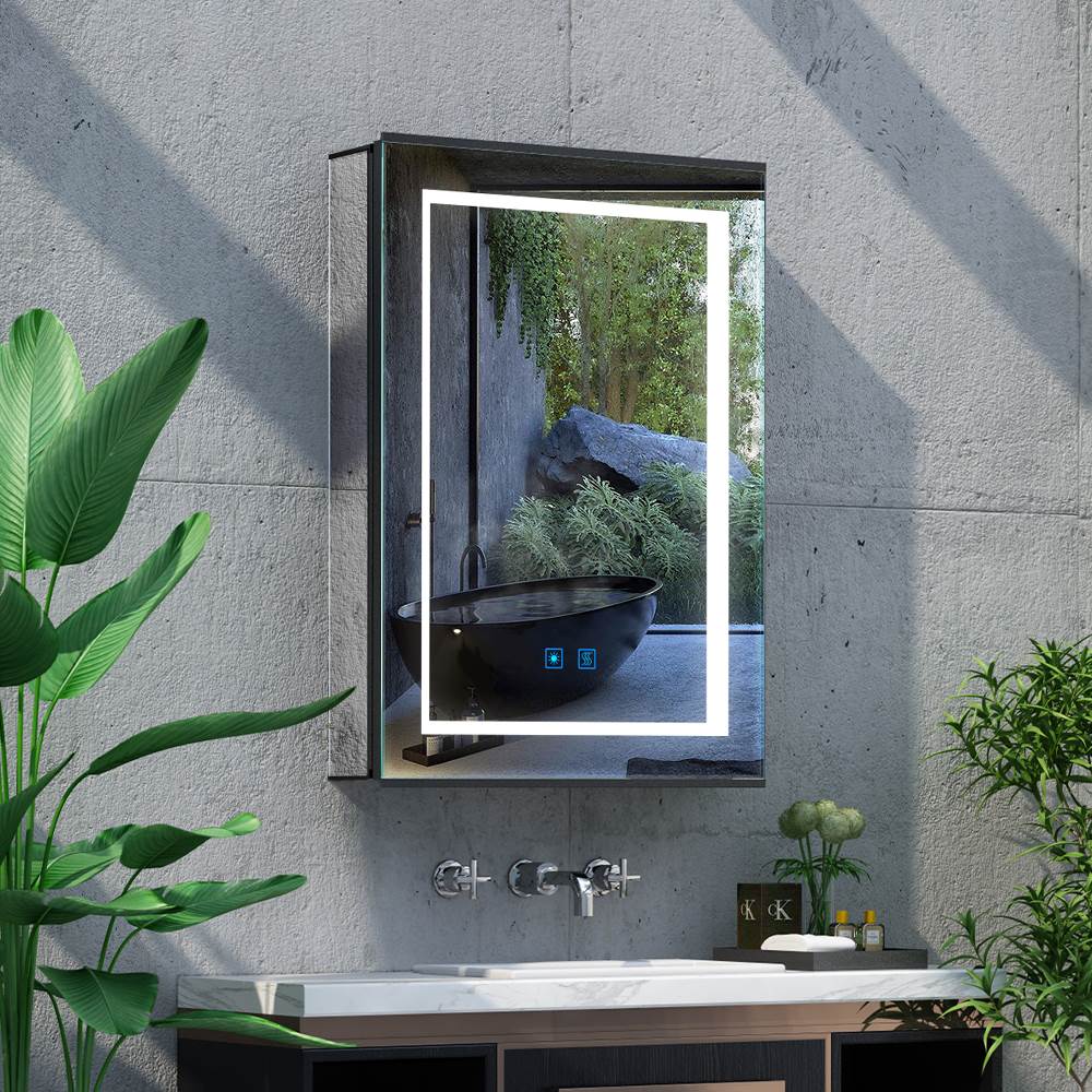 LED Mirror Cabinet with Matt Black Aluminum Touch-Switch Anti-fog Shaver Socket 50 x 70cm