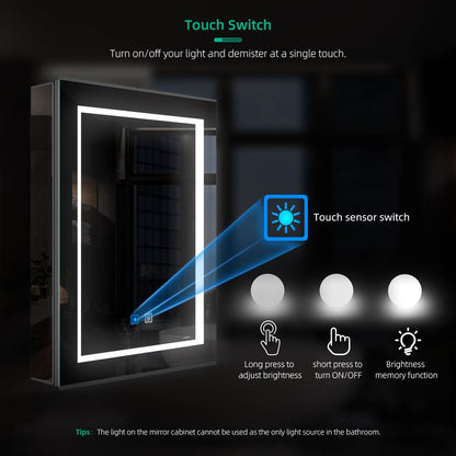 LED Mirror Cabinet with Matt Black Aluminum Touch-Switch Anti-fog Shaver Socket 50 x 70cm