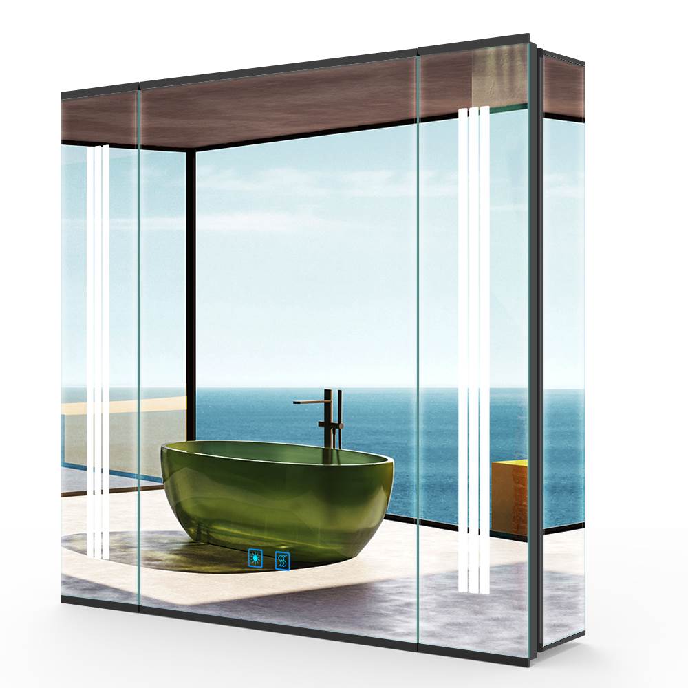 LED Mirror Cabinet with Matt Black Aluminum Touch-Switch Anti-fog Shaver Socket Strip Lights 65 x 60cm