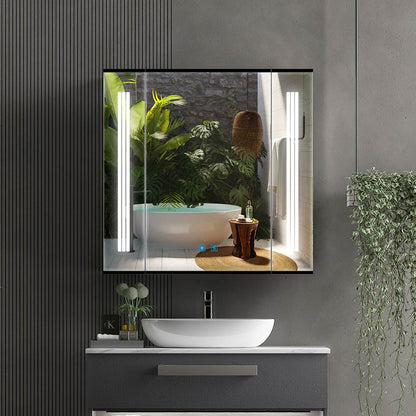 LED Mirror Cabinet with Matt Black Aluminum Touch-Switch Anti-fog Shaver Socket Strip Lights 65 x 60cm