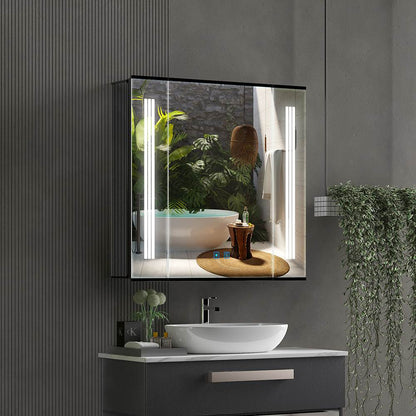 LED Mirror Cabinet with Matt Black Aluminum Touch-Switch Anti-fog Shaver Socket Strip Lights 65 x 60cm