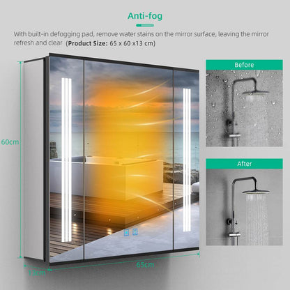 LED Mirror Cabinet with Matt Black Aluminum Touch-Switch Anti-fog Shaver Socket Strip Lights 65 x 60cm