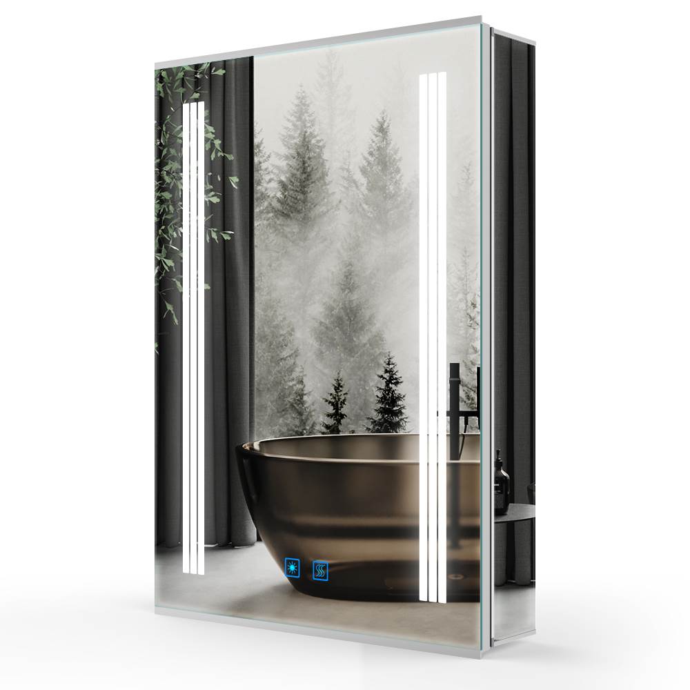 LED Mirror Cabinet with Silver Aluminum Touch-Switch Anti-fog Shaver Socket 50 x 70cm