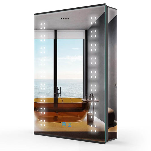 LED Mirror Cabinet with Matt Black Aluminum Touch-Switch Demister Shaver Socket 50 x 70cm