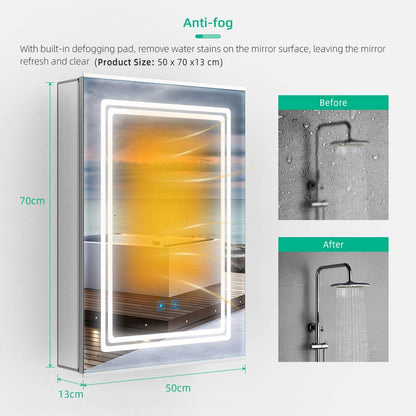LED Mirror Cabinet with Silver Aluminum Touch-Switch Demister Shaver Socket 50 x 70cm