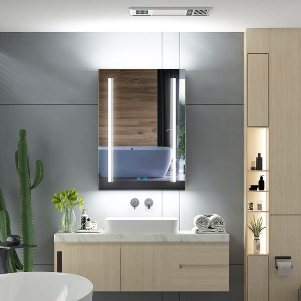 Tokvon® Rivulet led Illuminated Bathroom Mirror Cabinet Matte Black Aluminum with Adjustable Color Temperature 500 x 700mm