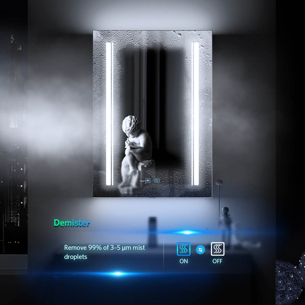 Tokvon® Rivulet led Illuminated Bathroom Mirror Cabinet Matte Black Aluminum with Adjustable Color Temperature 500 x 700mm