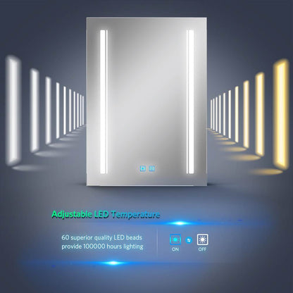 Tokvon® Rivulet led Illuminated Bathroom Mirror Cabinet Matte Black Aluminum with Adjustable Color Temperature 500 x 700mm