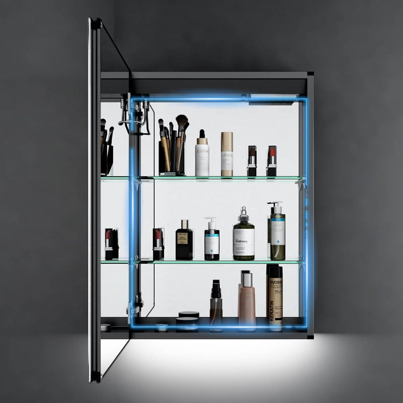 Tokvon® Sparklers led Illuminated bathroom mirror cabinet Matte Black Aluminum design with shaver socket 500 x 700mm