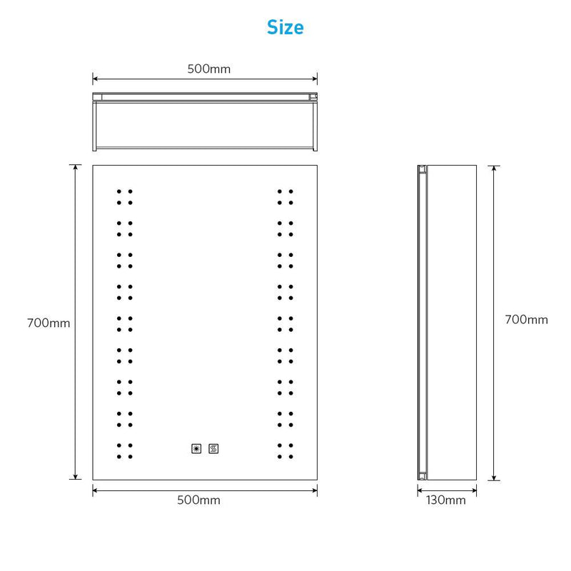 Tokvon® Sparklers led Illuminated bathroom mirror cabinet Matte Black Aluminum design with shaver socket 500 x 700mm