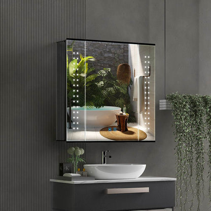 Led Illuminated Mirror Cabinet Matte Black Aluminum Design with Shaver Socket 65 x 60cm