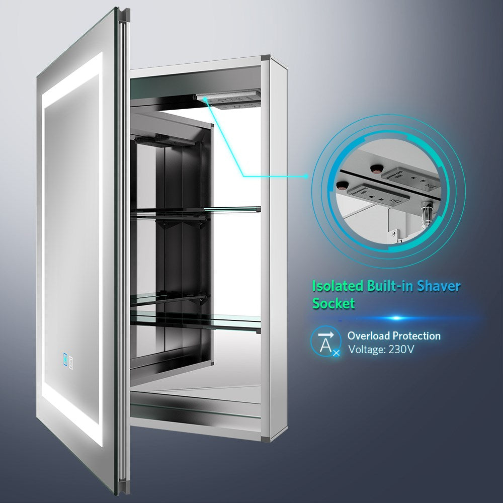 Tokvon Viewfinder Led Illuminated Aluminum Bathroom Mirror Cabinet With Led Dimmer Switch Shaver Socket Demister 500 x 700mm