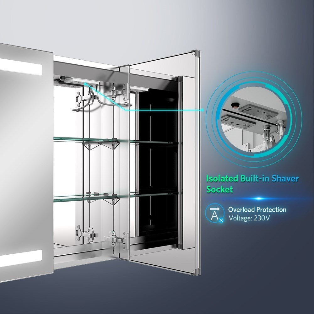 Tokvon Gemini led illuminated bathroom mirror cabinet with led dimmer switch shaver socket demister 630 x 650 mm