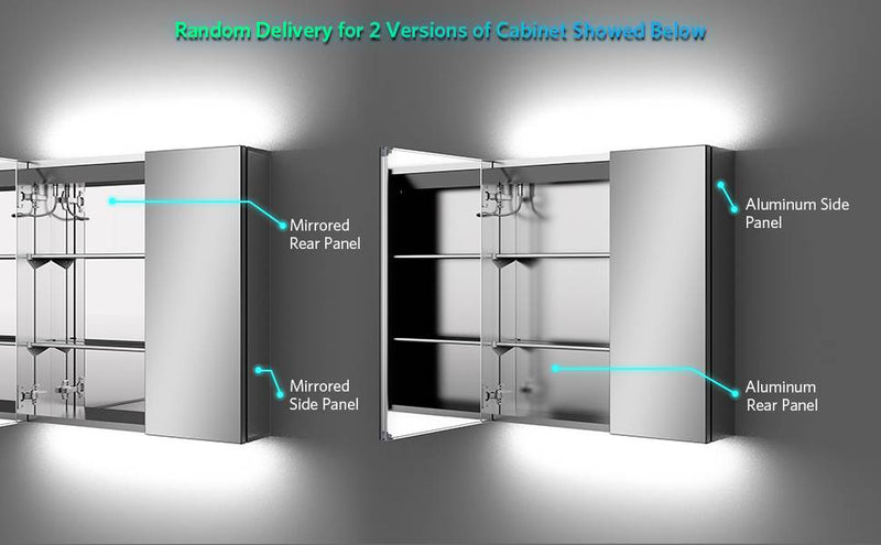 Tokvon Penumbra Led Illuminated Aluminum Bathroom Mirror Cabinet With IR Sensor Switch Shaver Socket Strip Lights Double Door 630 x 650mm