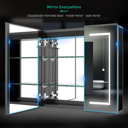 LED Mirror Cabinet with Matt Black Aluminum Touch-Switch Anti-fog Shaver Socket 2-Doors 65 x 60cm